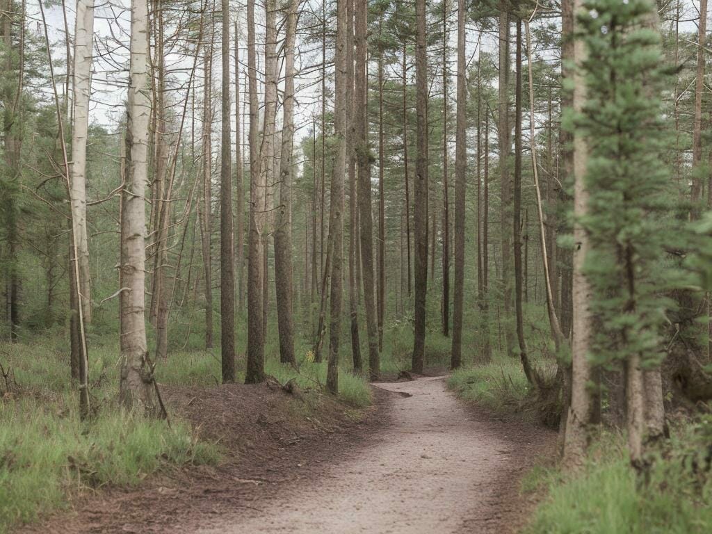 Small Path In Forest Big Trees Flax Fields 8k Inytgp50