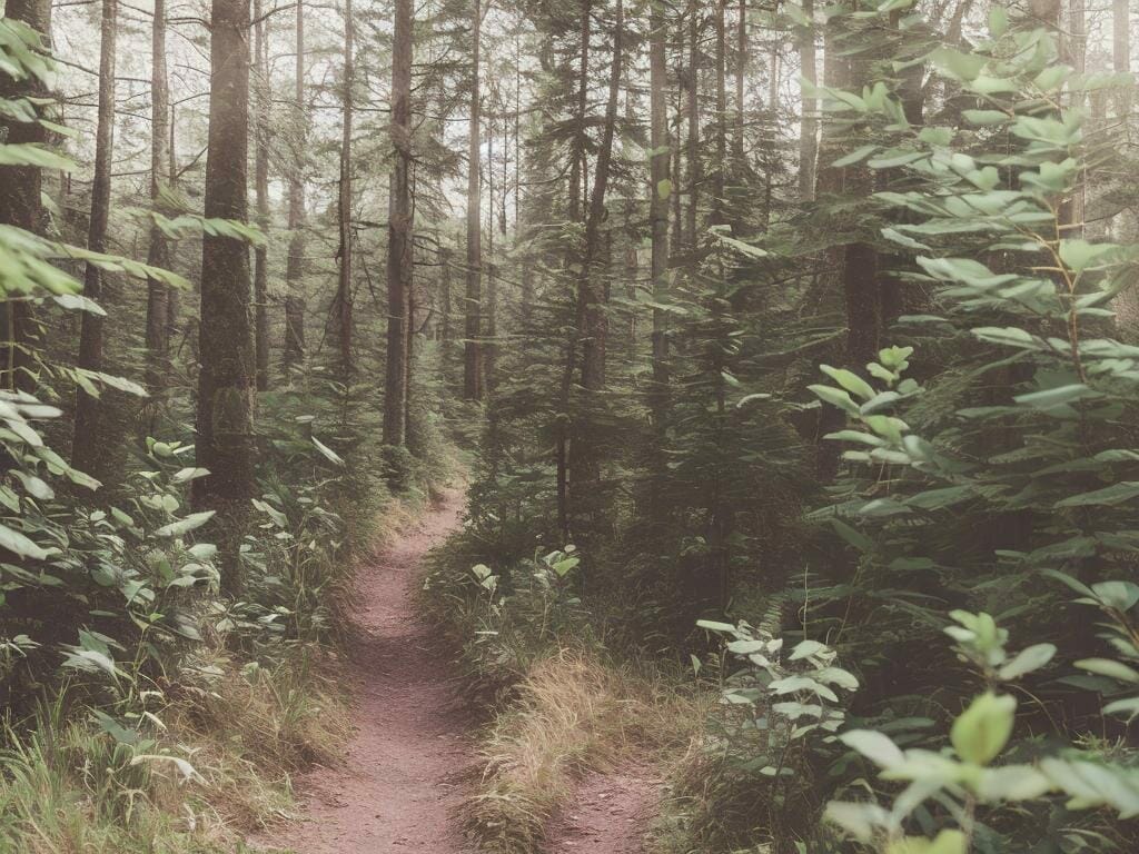 Small Path In Forest Big Trees Flax Fields 8k Io02ep70