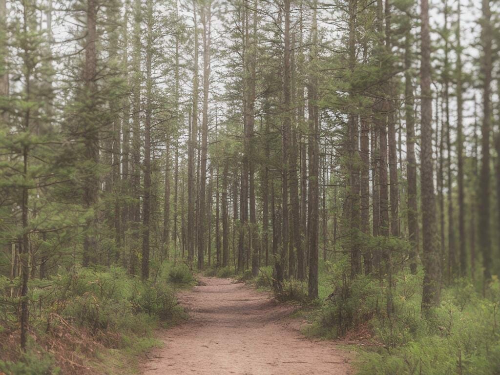Small Path In Forest Big Trees Flax Fields 8k Io0cs540