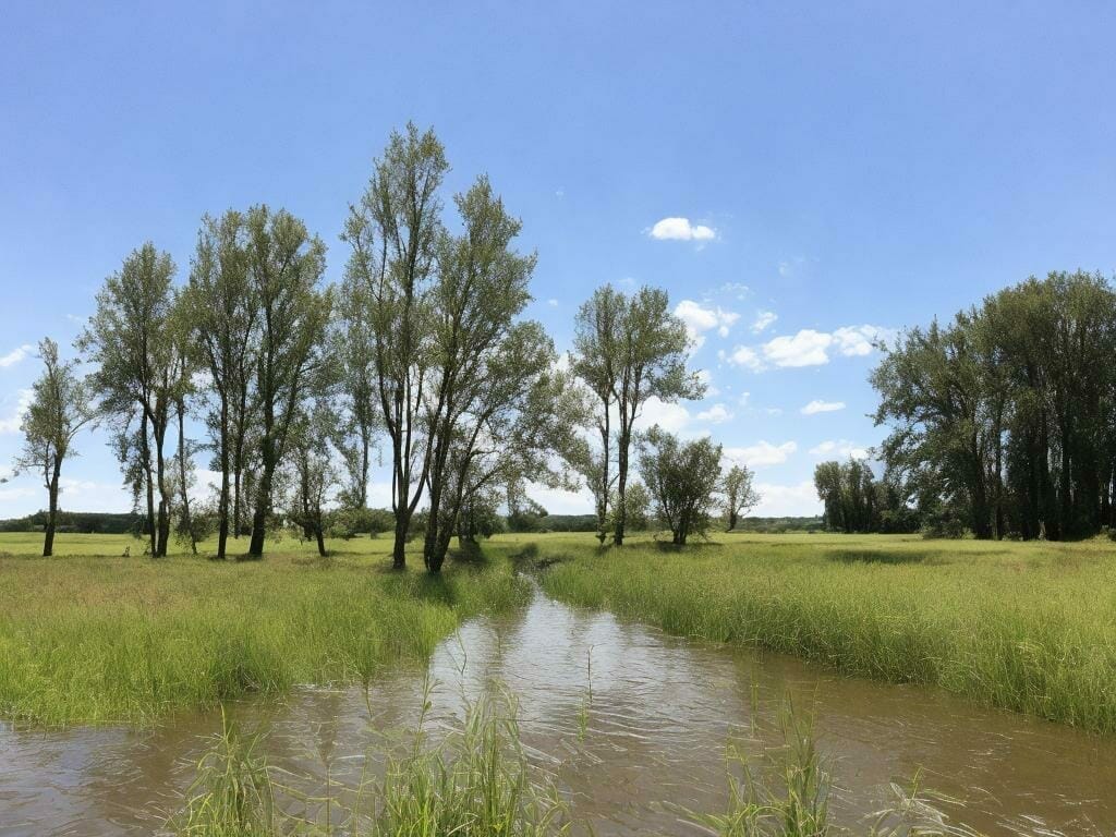 Small River Flax Fields 8k Ultrarealistic Phot Ik8in4g0