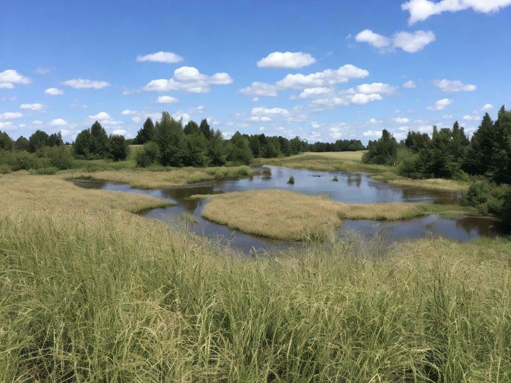 Small River Flax Fields 8k Ultrarealistic Phot Ik8yn2a0