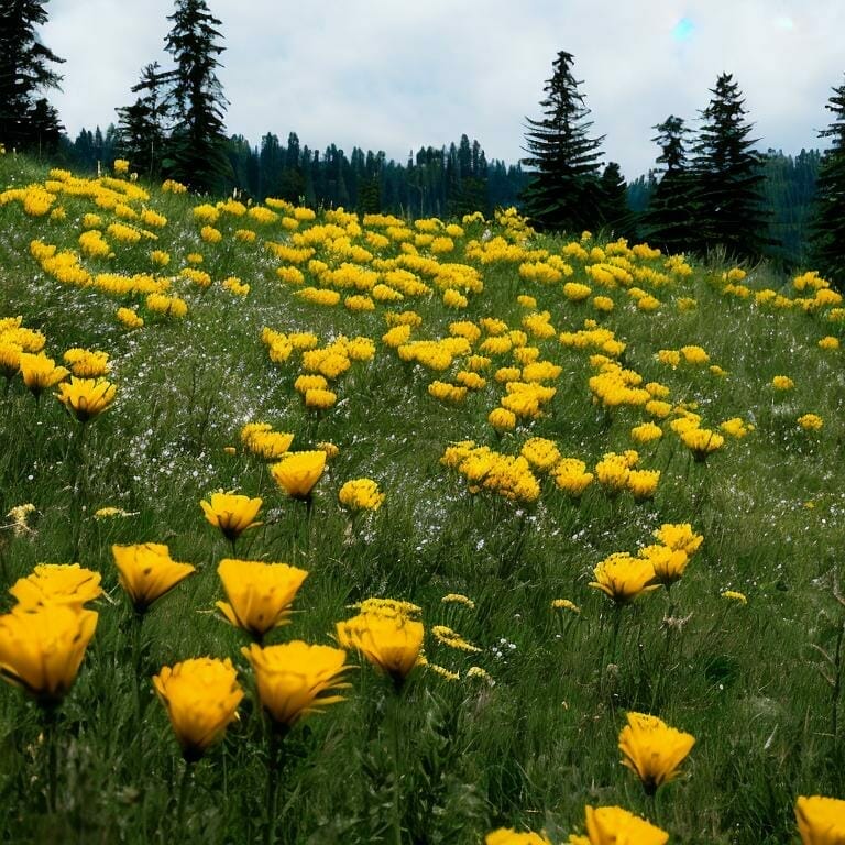 Yellow Flowers On A Meadow On A Slope 8k Ultrare Ico3cd80