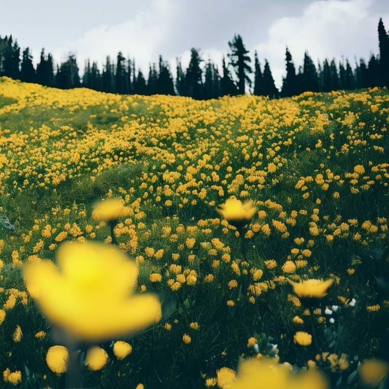 Yellow Flowers On A Meadow On A Slope 8k Ultrare Ico7mkk0