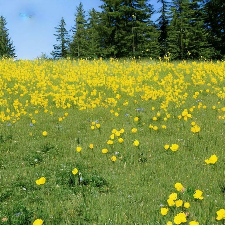 Yellow Flowers On A Meadow On A Slope 8k Ultrare Icokhcb0