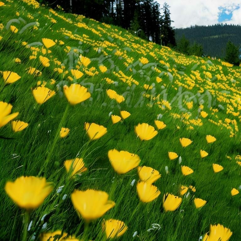 Yellow Flowers On A Meadow On A Slope 8k Ultrare Icp1zy20