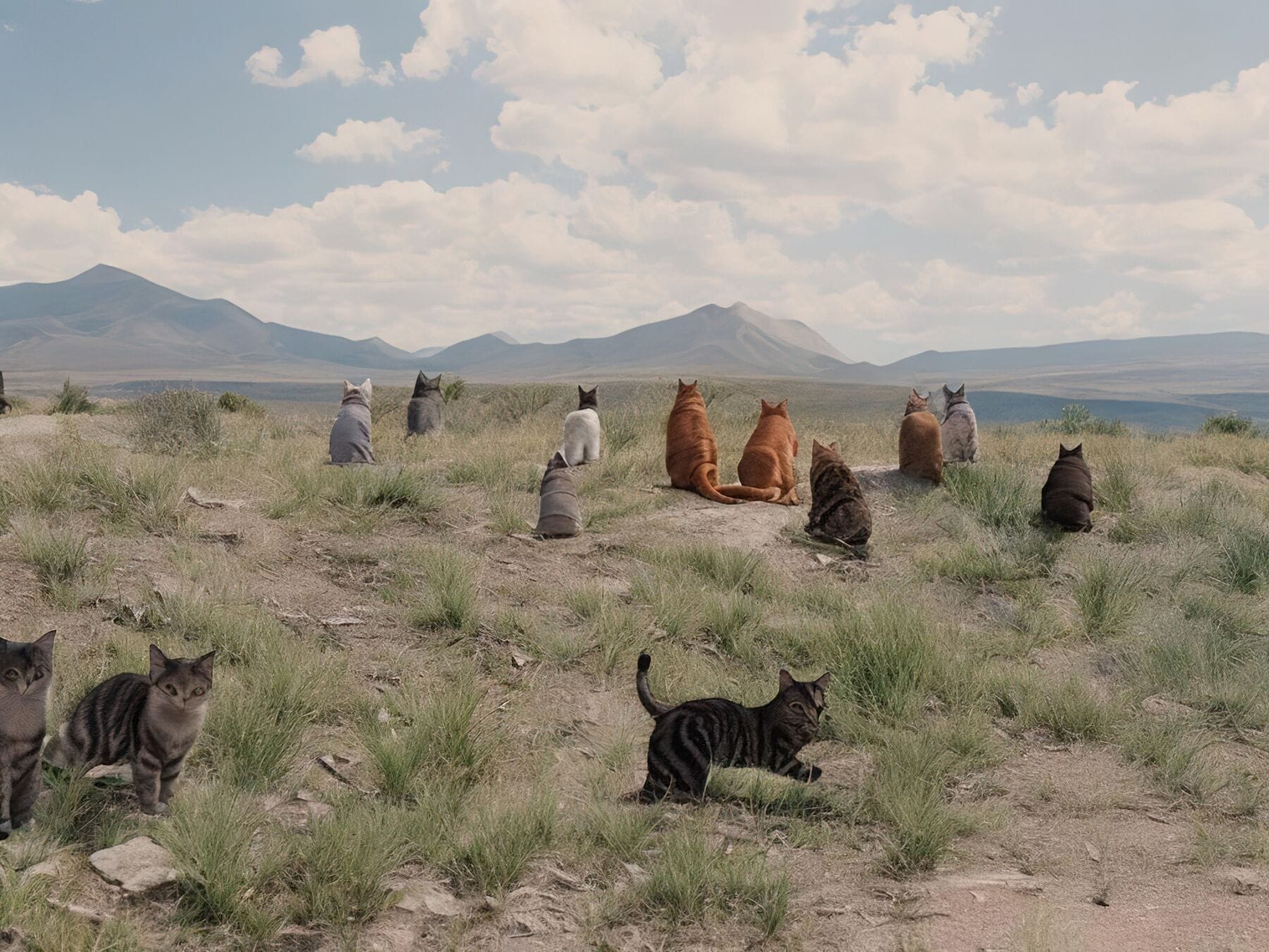 a herd of cattle standing on top of a dry grass field