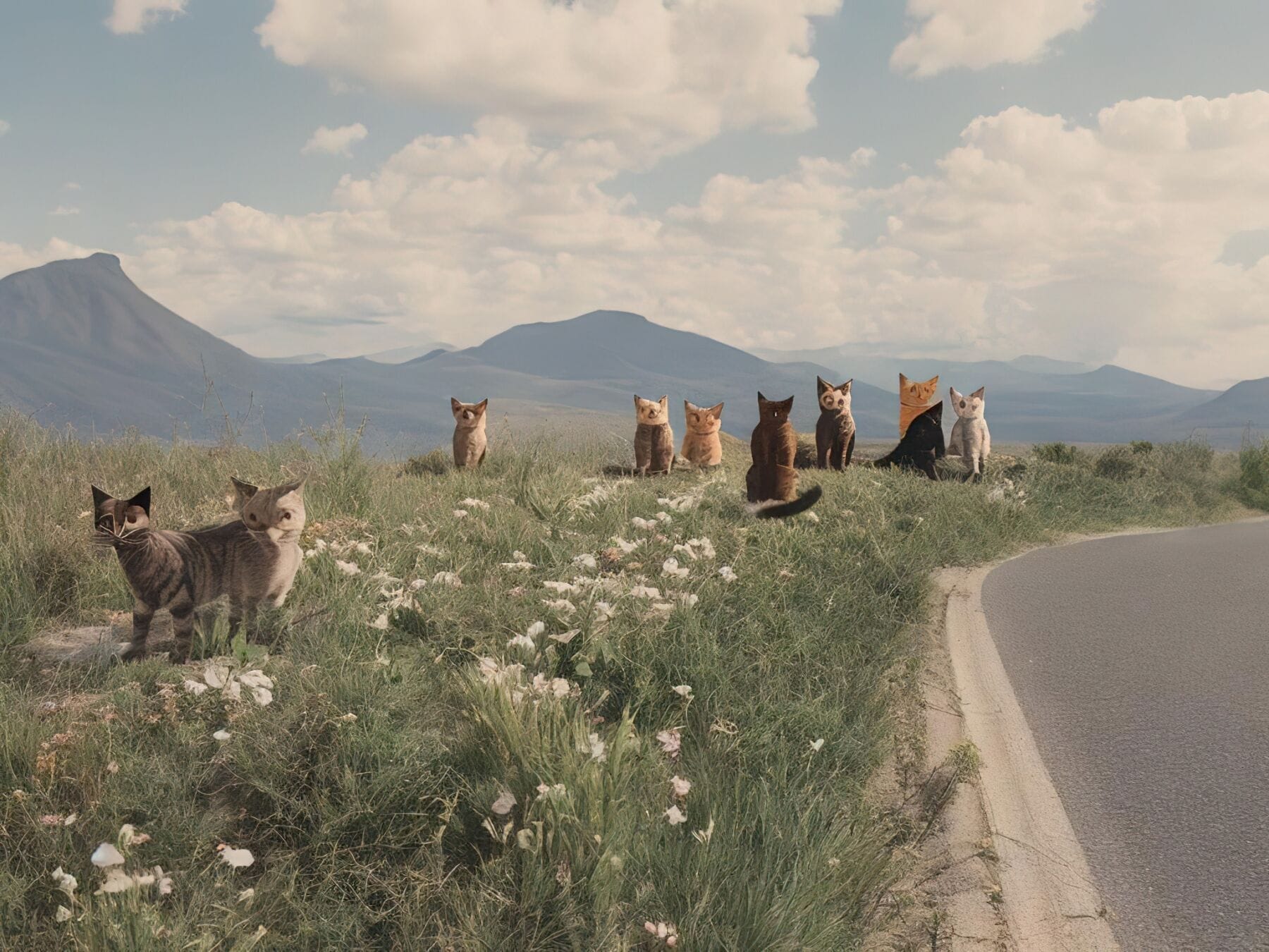 a herd of cattle standing on top of a mountain