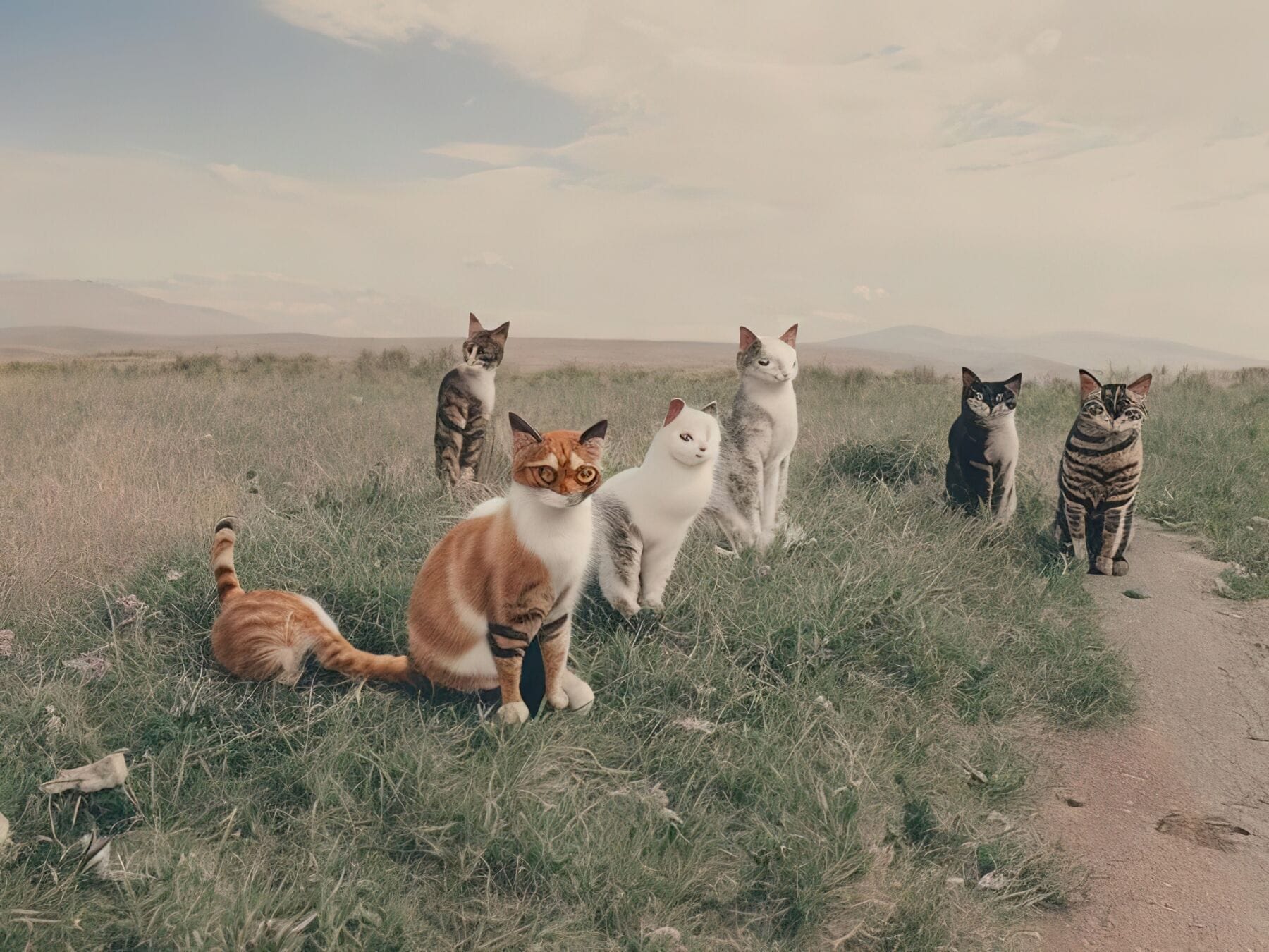 a group of cattle standing on top of a grass covered field